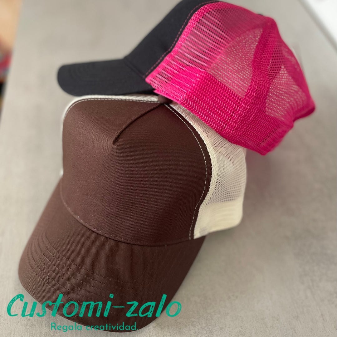 gorra personalizada beechfield color caramelo rosa negro gris