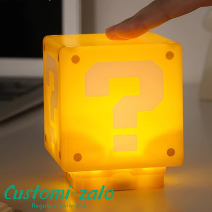 lampara mario bros mesita noche niños amarillo cubo interrogante
