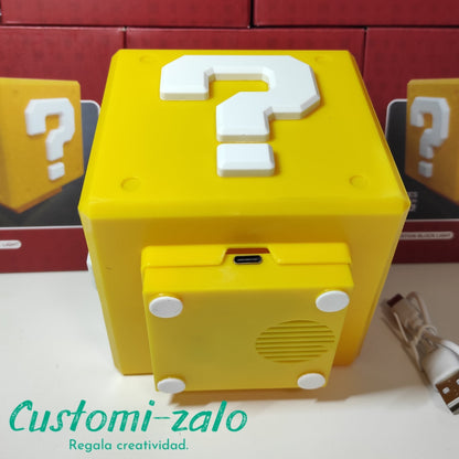 lampara mario bros mesita noche niños amarillo cubo interrogante